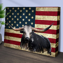 Longhorn American Flag Canvas Wall Art