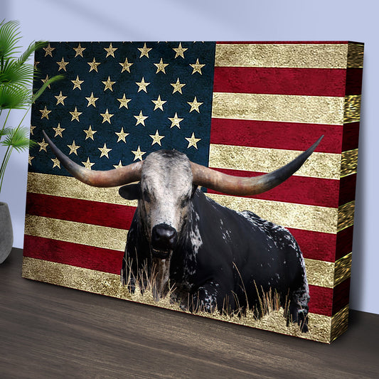 Longhorn American Flag Canvas Wall Art