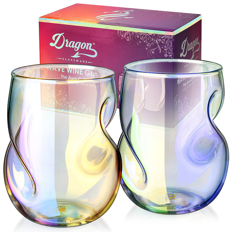 Aura iridescent wine glasses featured in Lovisio Home finds starting under $75