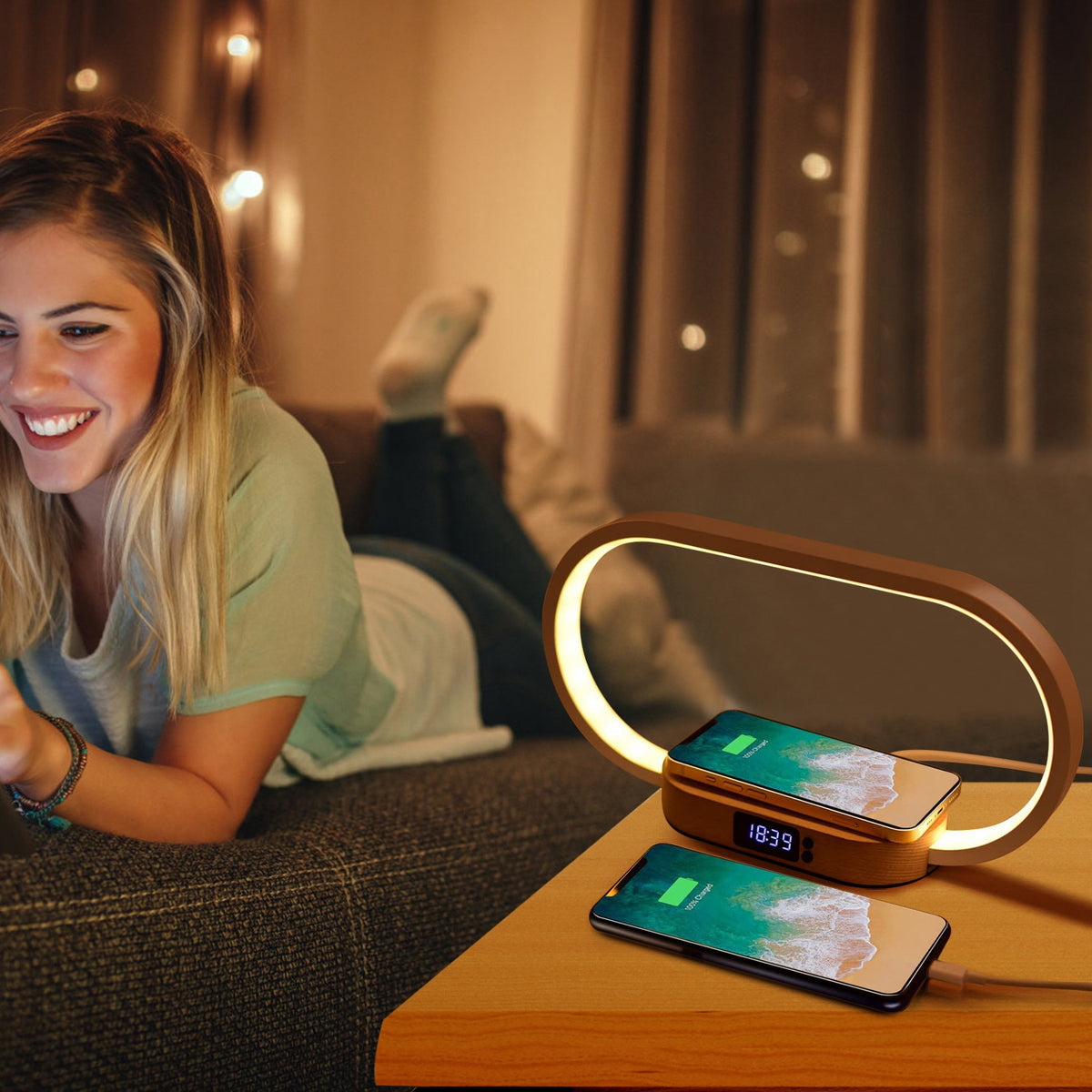 Compact white touch-dimming lamp for a nightstand or desk
