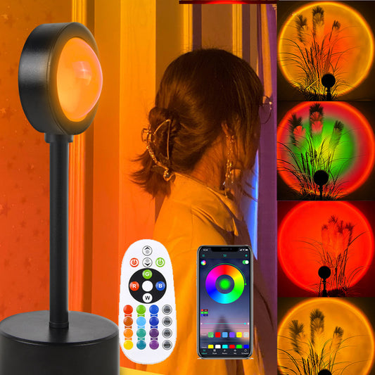 Sunset projection lamp creating warm ambient bedroom lighting
