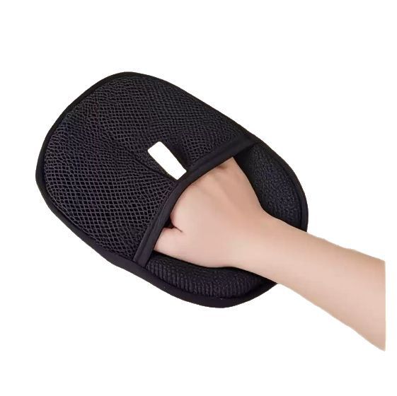 Black reusable pet hair remover mitt for dog and cat hair