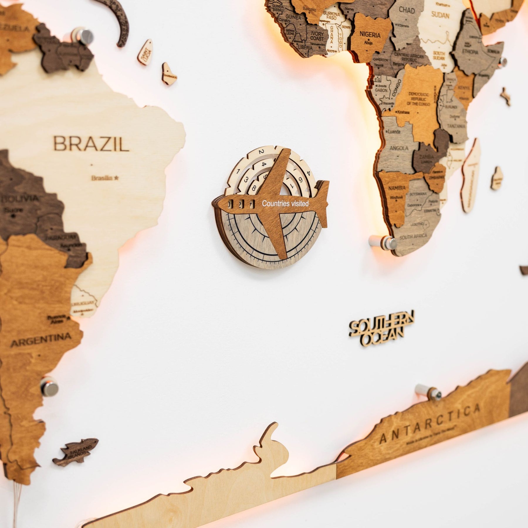 Travel Tracker Pieces for 3D Wooden World Maps