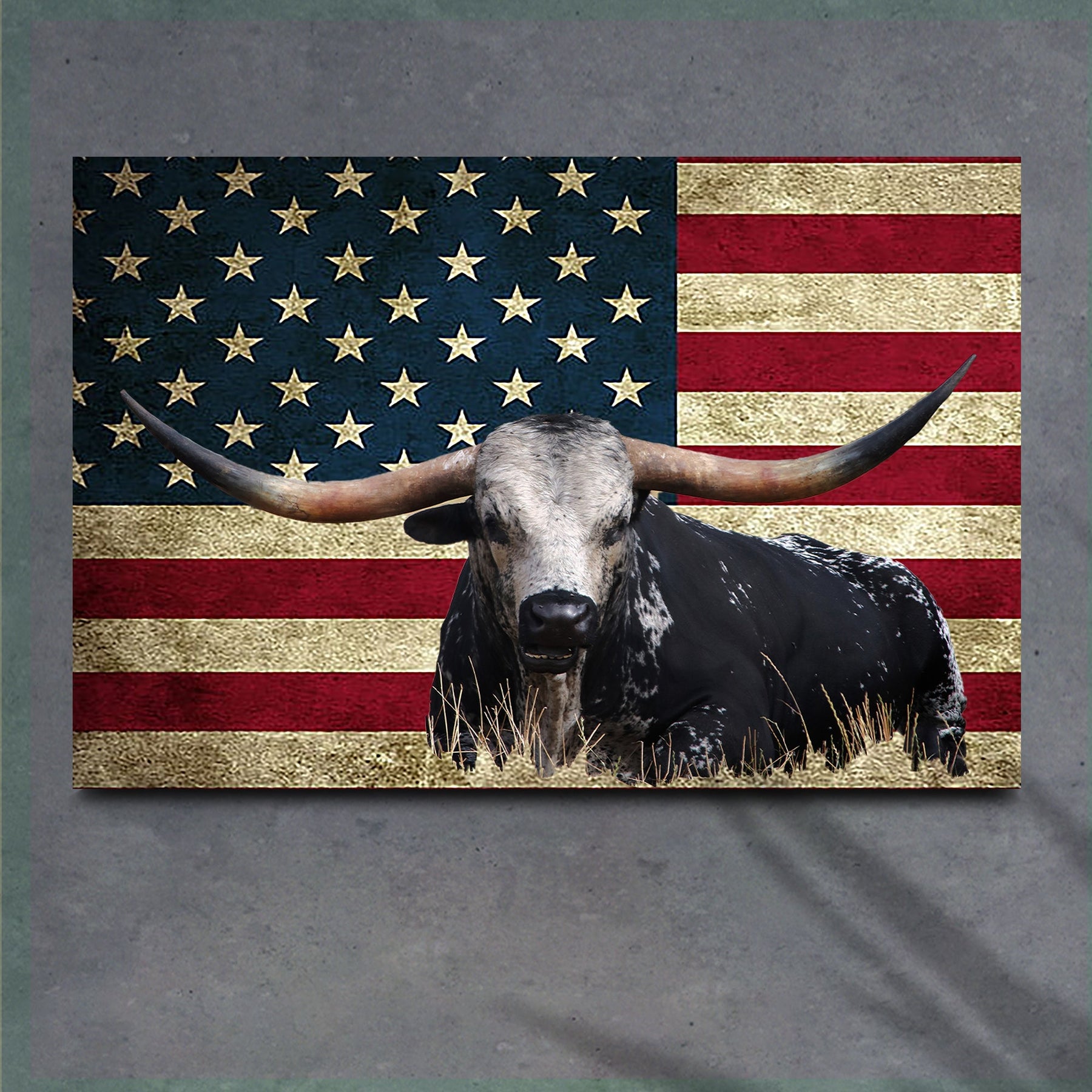Longhorn American Flag Canvas Wall Art