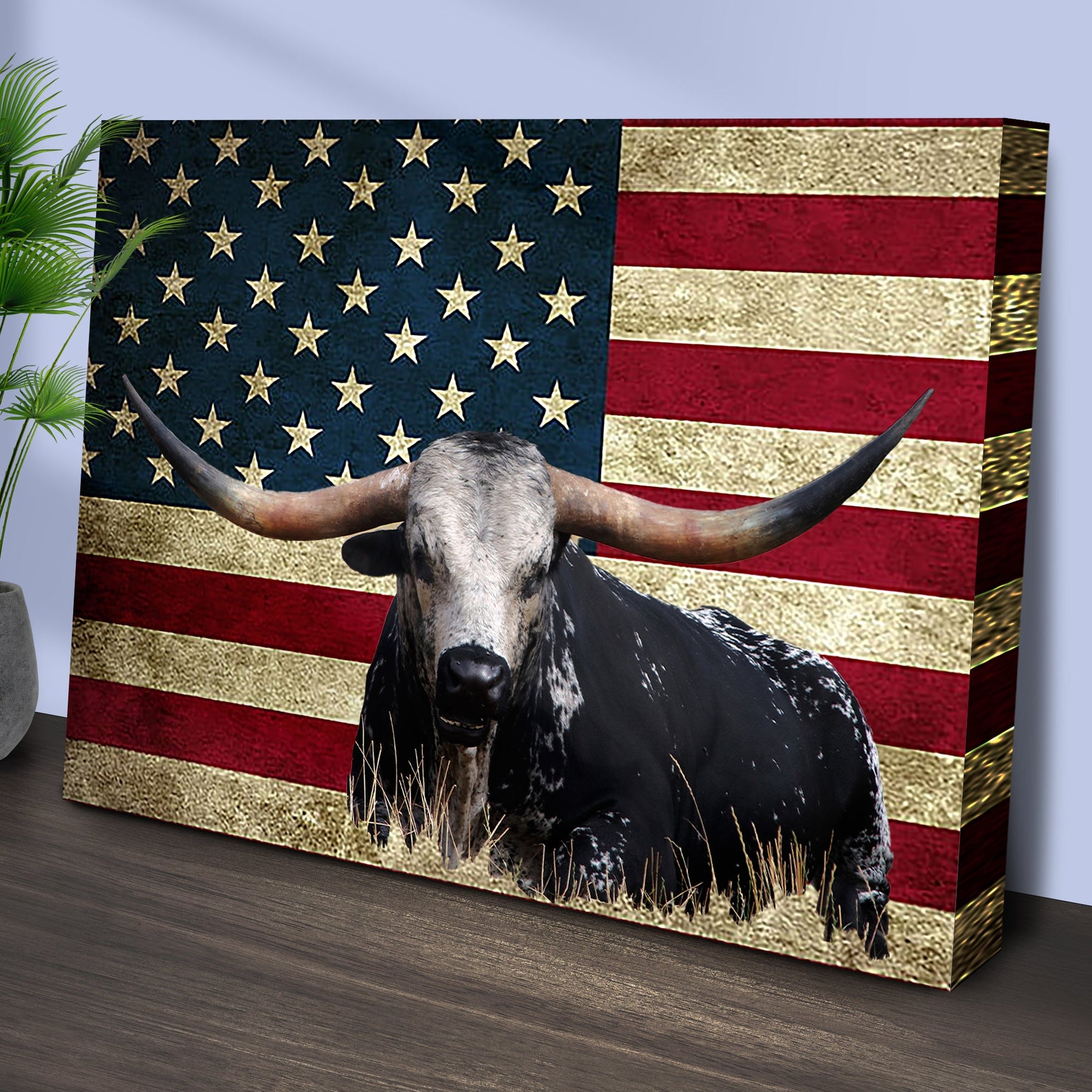 Longhorn American Flag Canvas Wall Art