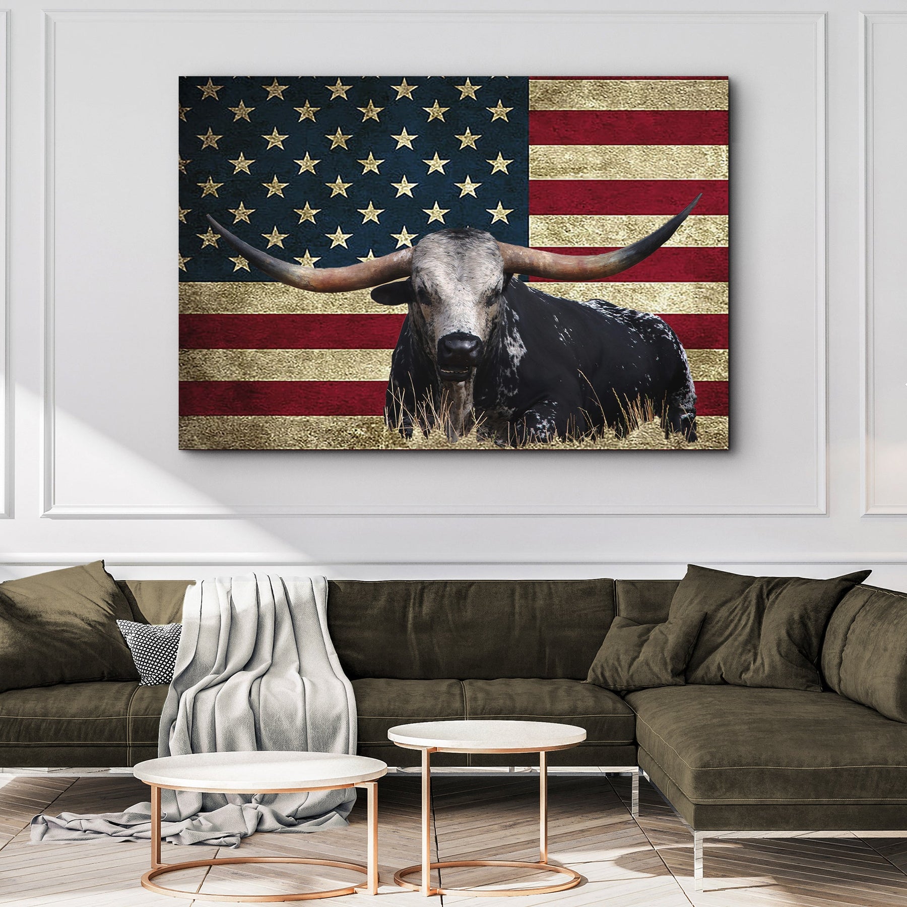 Longhorn American Flag Canvas Wall Art