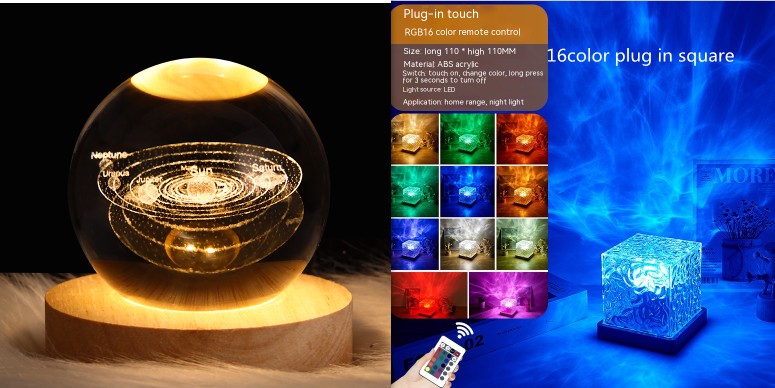 Water ripple projection night light for bedroom and desk use