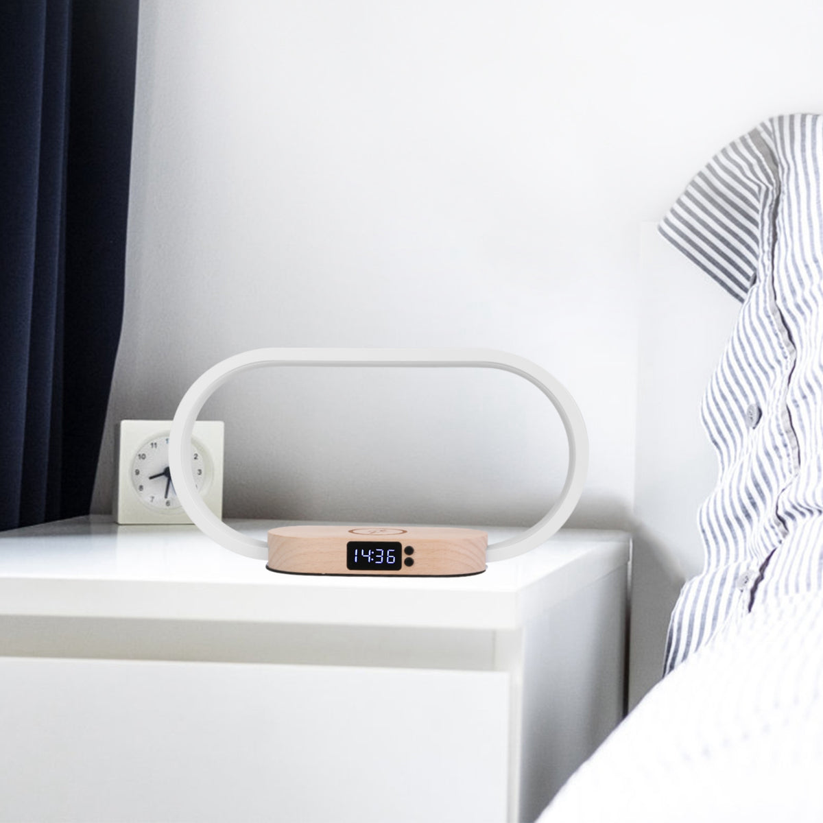 5-in-1 bedside lamp with clock, night light and charging base